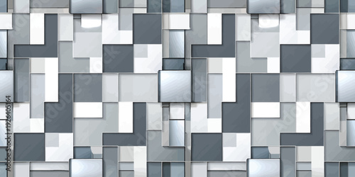 Abstract geometric pattern composed of varying shades of gray and white rectangular blocks Vector