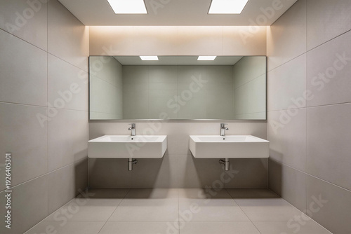 Modern Clean Public Restroom with Double Sinks