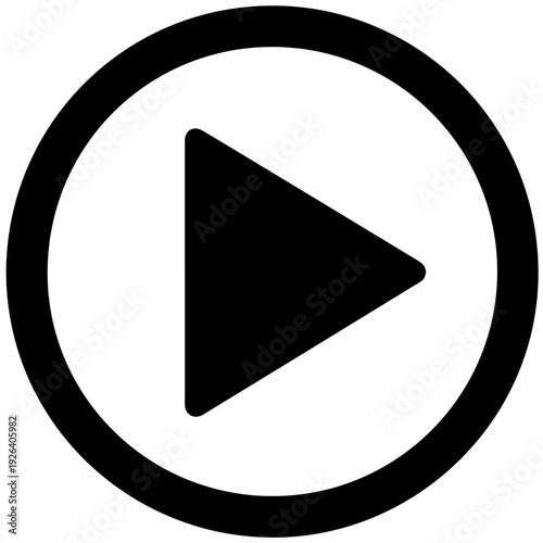 A black play button icon on a white background