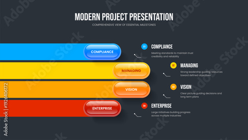 Product Forecast 4 Option Diagram Frame Template. Modern Visualization Four Element Infographic Slideshow Design. Sales Showcase Presentation Layout Vector Illustration.