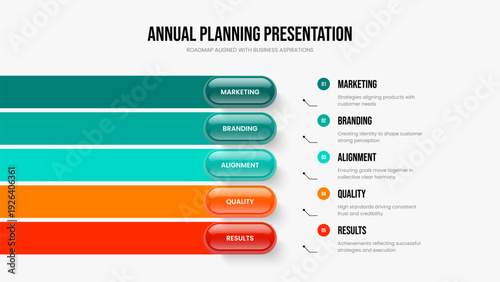 Enterprise Growth Frame Layout Vector Illustration. Investor Plan 5 Element Infographic Slideshow Design. Creative Briefing Five Step Diagram Slide Template.
