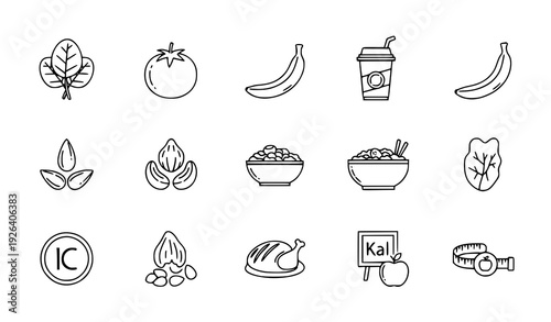 Clean Eating Healthy Food Line Icons Editable Stroke Vector Set