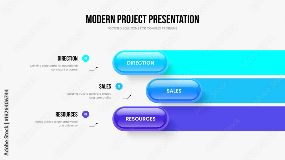Obraz premium Company Visualization Three Option Infographic Slide Template. Business Planning 3 Element Diagram Presentation Layout. Product Portfolio Slideshow Design Vector Illustration.