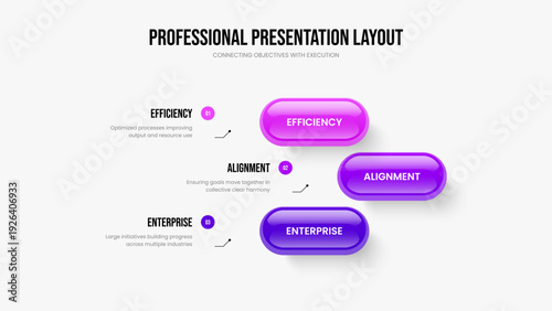Advertising Review Three Element Infographic Frame Layout. Company Overview 3 Step Diagram Presentation Design. Digital Analysis Slideshow Template Vector Illustration.