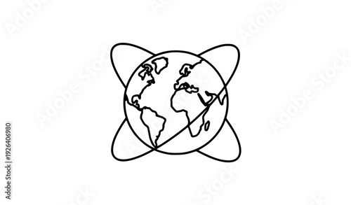 Earth Planet Globe Tilted Perspective Thin Line Icon World Vector