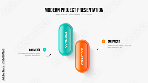Digital Plan 2 Element Diagram Slideshow Template. Visual Portfolio Slide Design Vector Illustration. Company Planning Two Step Infographic Frame Layout.