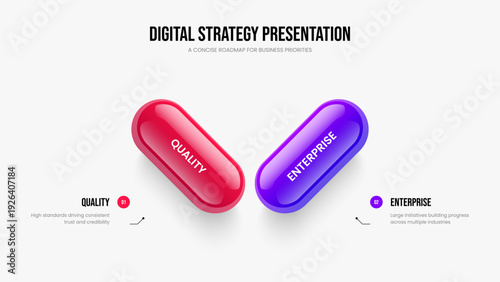Sales Growth Two Option Diagram Frame Layout. Professional Review 2 Step Infographic Presentation Template. Advertising Development Slide Design Vector Illustration.