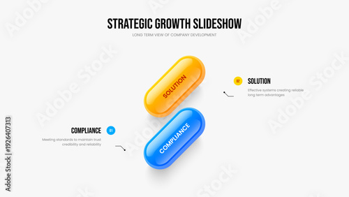 Visual Strategy 2 Option Diagram Slide Template. Company Insight Two Element Infographic Frame Design. Creative Overview Slideshow Layout Vector Illustration.