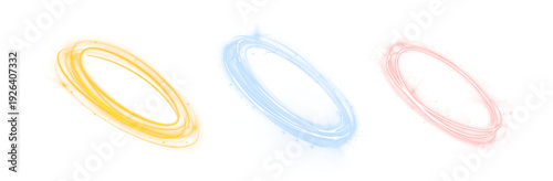 Twinkling sapphire blue halo with glowing particle trails. Light streaks radiate outward dynamically. Modern circular frame isolated for graphics.