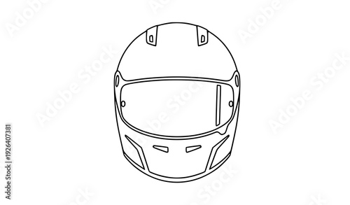 Racing Helmet Front View Monochrome Line Icon Motorsport Safety Vector