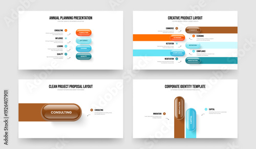 Enterprise Portfolio 4 5 1 2 Option Diagram Presentation Design Collection. Project Briefing Four Five One Two Step Infographic Slideshow Template Vector Illustration Bundle.