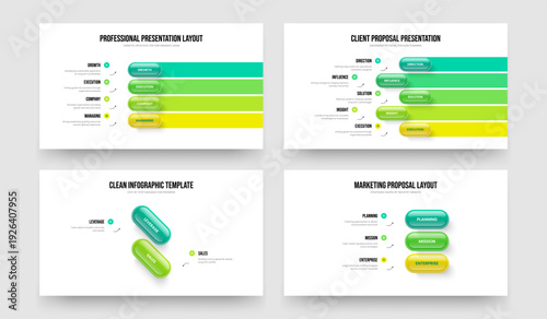 Digital Growth 4 5 2 3 Step Diagram Frame Layout Set. Project Strategy Four Five Two Three Option Infographic Slideshow Design Vector Illustration Collection.