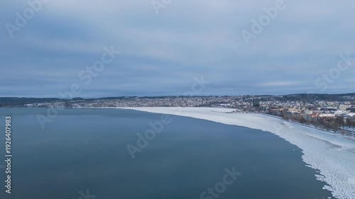 Wallpaper Mural Minimalist view of a calm blue ocean meeting a grey hazy sky on a quiet morning, peaceful sea horizon landscape. Torontodigital.ca