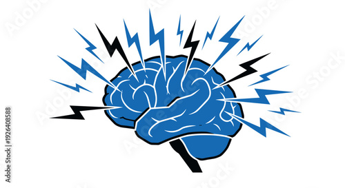 Electric Blue Brain with Lightning Bolts.