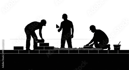 Three Construction Workers Silhouetted.