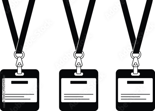 Blank ID badge mockup with lanyard, corporate identity card holder template for office, event and business branding