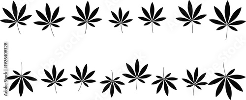  Cannabis leaf silhouette set, marijuana plant icons isolated on white background vector illustration collection