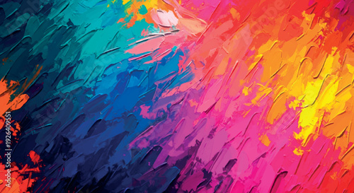 Vibrant abstract brushstroke painting with colorful diagonal textured strokes background