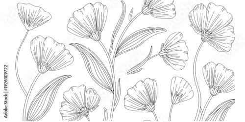 Black Sketch of Flowers Isolated on White Background. set of flowers vector illustration of a plant design hand draw flower set design