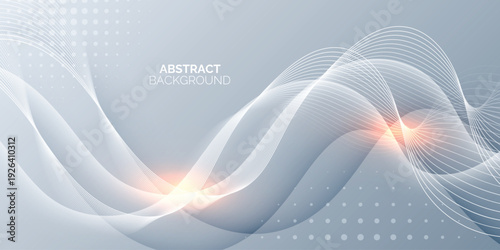 Grey white abstract background with flowing particles. pattern. For minimal design and modern templates. Futuristic concept.