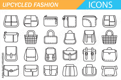 Eco Friendly Handbag and Backpack Icons Minimal Line Art Collection