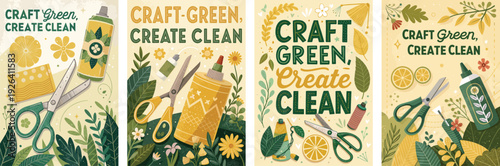 Colorful and vibrant illustrations promoting eco-friendly crafting practices.