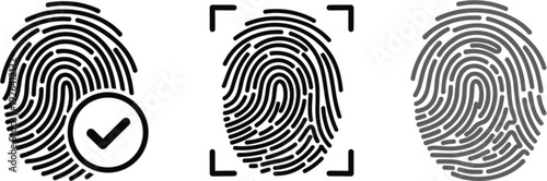 Set Of Fingerprint Identification Icons Featuring Security Verification Symbols For Biometric Access And Digital Identity Protection Systems