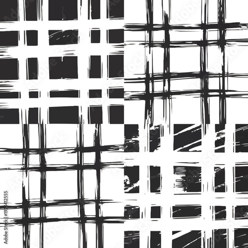 Chalk Texture Plaid Pattern Set  Grunge Style Seamless Backgrounds