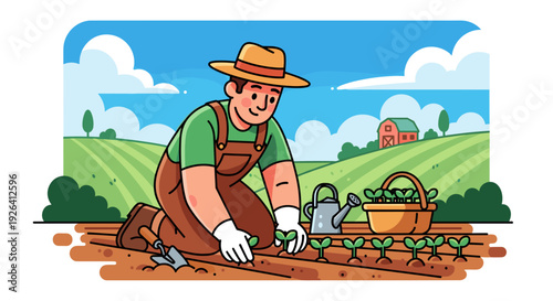 Farmer Planting Crops in the Field.