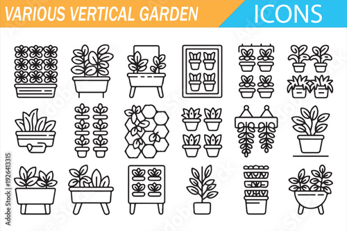 Balcony and Indoor Vertical Garden Icons Minimal Graphic Set