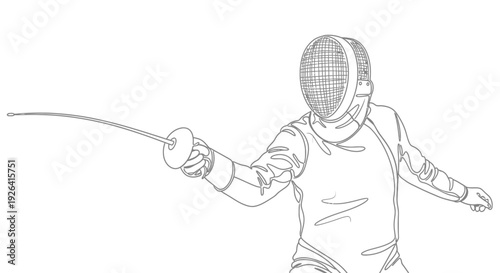 Continuous Line Drawing Of A Fencer In Action