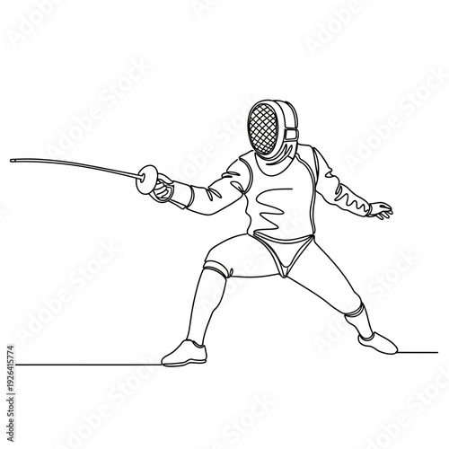 Continuous Line Drawing Of A Fencer In Action