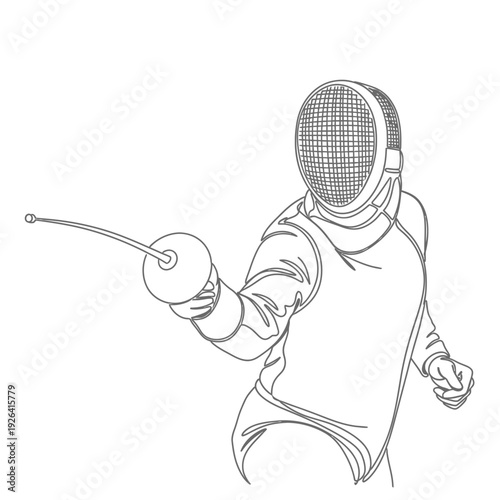 Continuous Line Drawing Of A Fencer In Action