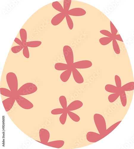 Pink Floral Easter Egg with Flower Pattern, Cute Hand Drawn Spring Holiday PNG Clipart