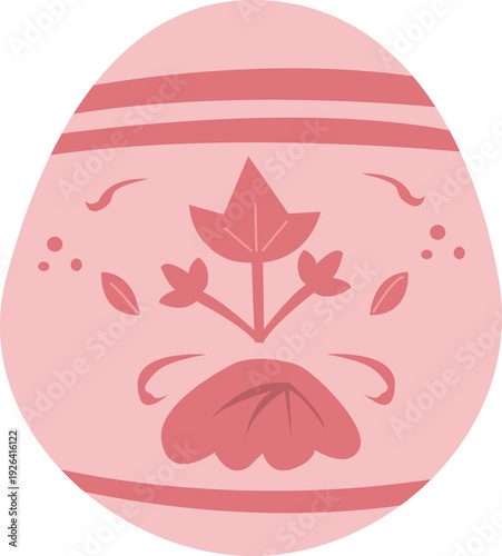 Pink Easter Egg with Green Leaf Doodle, Cute Spring Holiday Easter Egg PNG Clipart