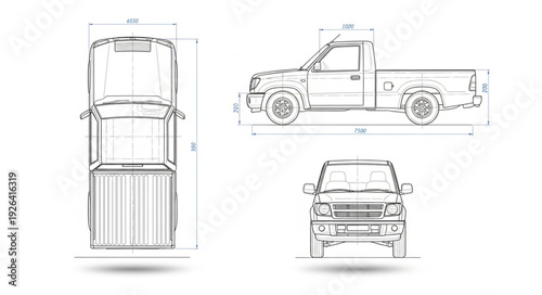 Tow Truck Technical Drawing Views.