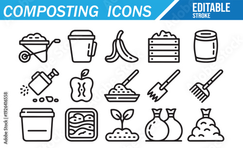 Green Living & Composting Icon Pack - Outline Art
