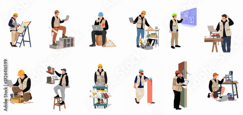 Diverse Professionals in Construction and Architecture: Innovating with Digital Tools, Blueprints, and Traditional Methods