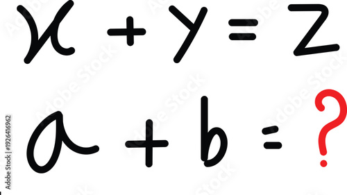 Handwritten math equations with variables and question mark