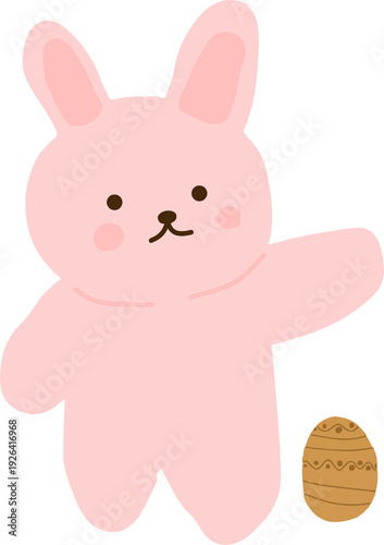 Cute Pink Bunny showing Easter Egg Cartoon Illustration