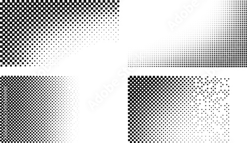 Racing flag background with fading gradient effect, checkered black white pattern, abstract vector illustrations set