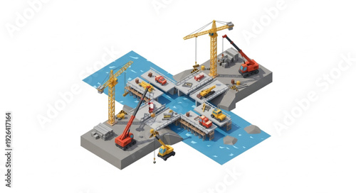 Toy Ships and Cranes on Water.