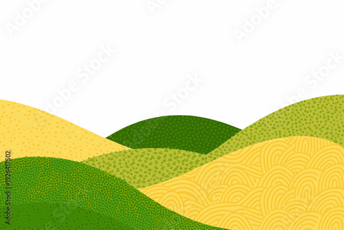 Abstract rolling hills in varying shades of green and yellow tones