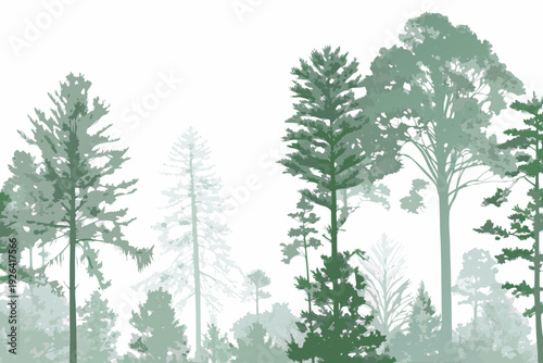 Stylized forest scene with varying shades of green trees and foliage