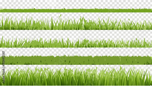 Seamless rows of vibrant green grass isolated on transparent background
