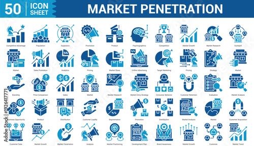 Market Penetration color style Icon Set Collection Concept With Icon Of competitive advantage, population, expansion, promotion, product, and more. Illustration Eps 10