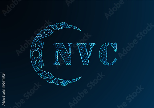 Low poly letter logo NVC design. NVC letter logo low poly vector design on blue color gradient background. NVC logo low poly design