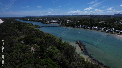 Wallpaper Mural Mooball Creek With Turquoise Blue Water In Pottsville Beach, NSW, Australia. - aerial shot Torontodigital.ca