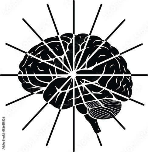 Black Silhouette Illustration of a Human Brain with Radiating Light Rays Symbolizing Artificial Intelligence Creative Thinking Mental Health Psychology Innovation and Brainstorming Ideas