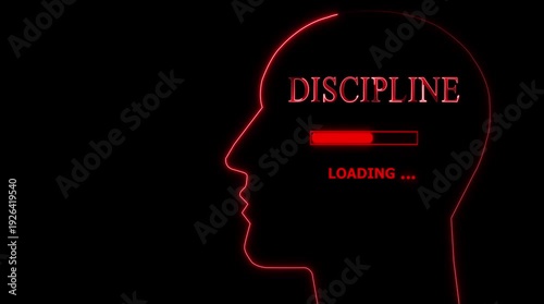 Neon Head Silhouette with Discipline Loading Progress Bar Conceptual Animation discipline concept mental focus